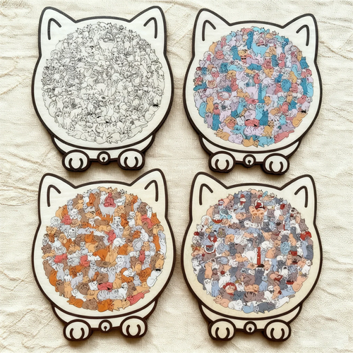 🎁Christmas Sale 50% OFF🎅135-Piece Morandi-Colored Cat Shaped Wooden Jigsaw Puzzle
