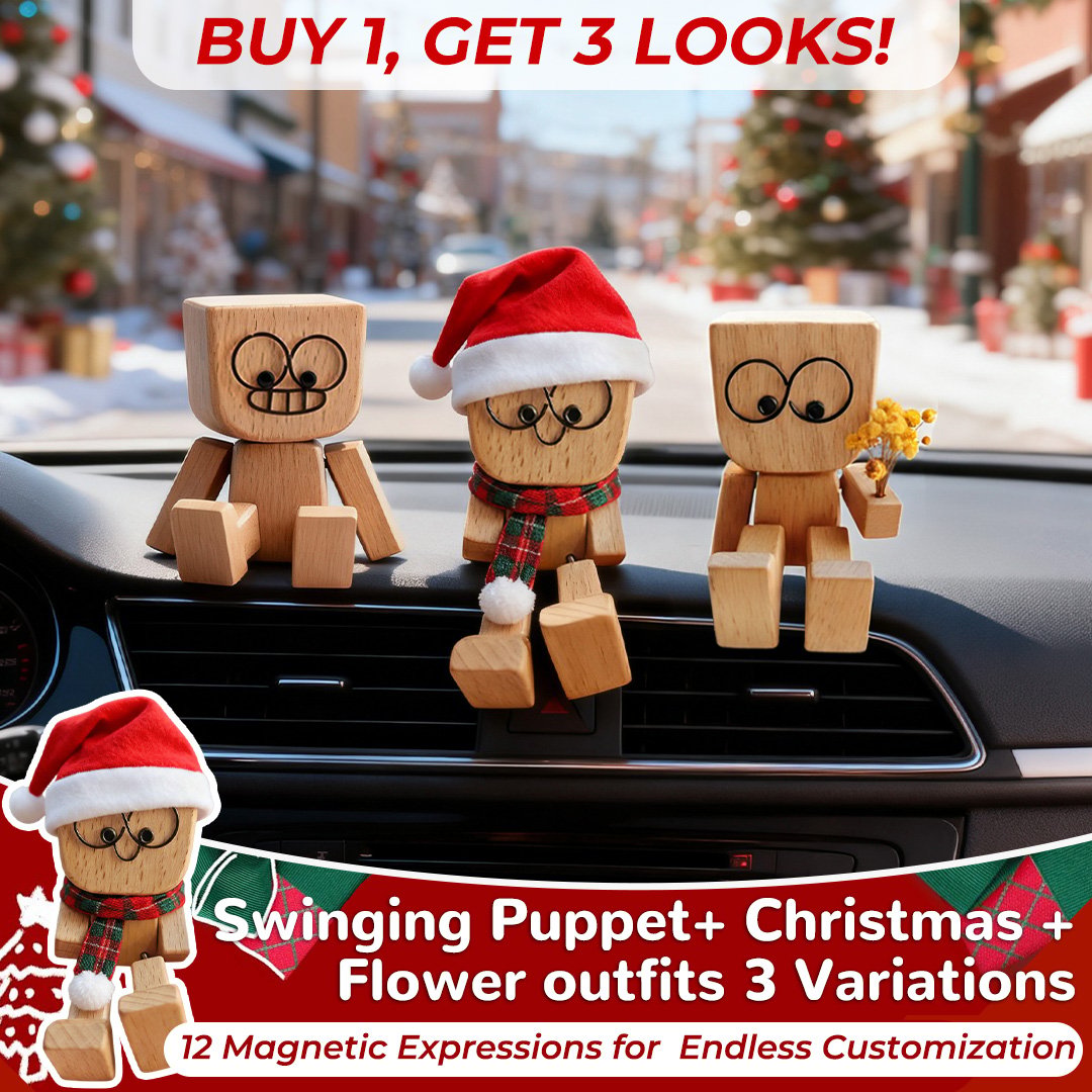 🔥Charming Little Swaying Wooden Figure & 12PCS Magnetic Expressions